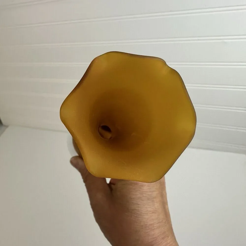 LEFTON Amber Brown Satin Glass Hand Blown Glass Fluted Footed Flower Bud Vase 8”